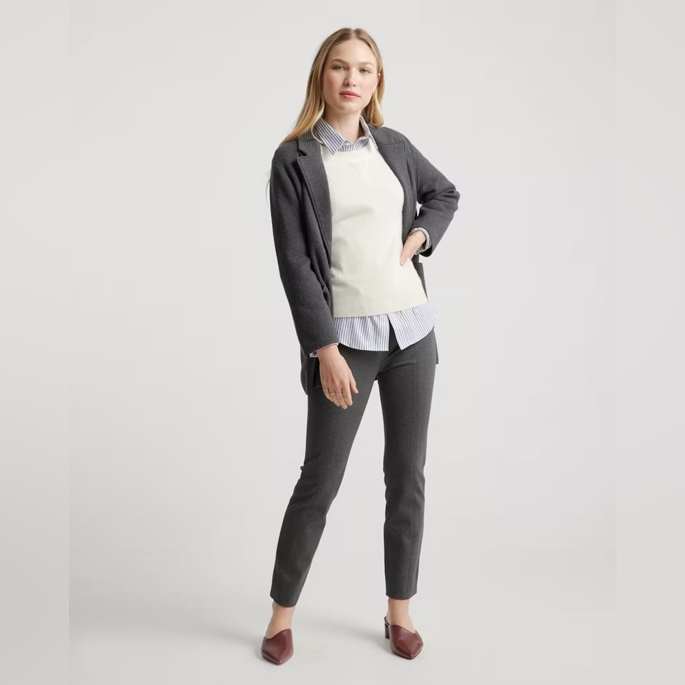 Quince Ultra-Stretch Ponte Pintuck Ankle Pants Charcoal Gray Small Slim Knit 25”